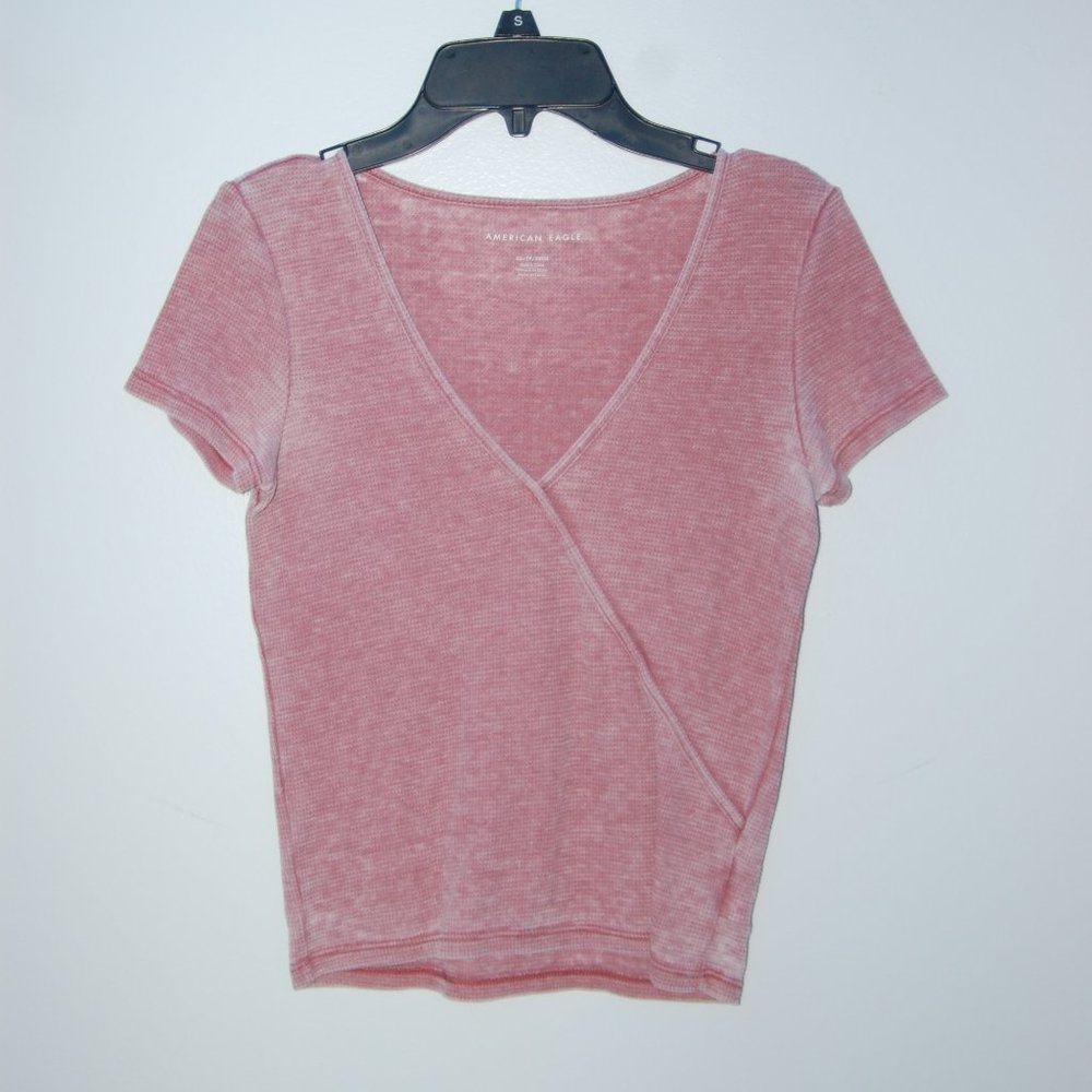 Size XS Pink/Red V-Neck American Eagle Top
